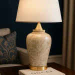 Ceramic Marble Beige Table Lamp (Pair)